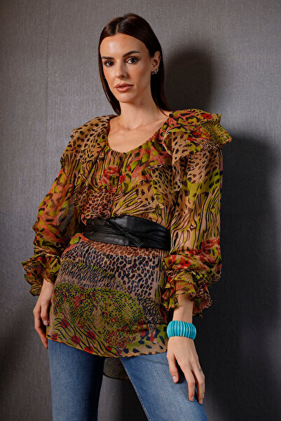 aylin yılmaz Cicilla Desenli %100 Silk Kupon Kumaş Şık Tasarım Bluz