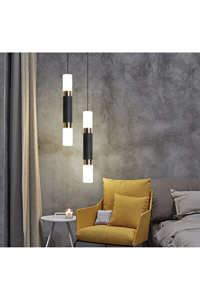 burenze Modern Led Avize Tekli Sarkıt Avize Premium Gold ve Siyah Gövde Gün Işığı Led