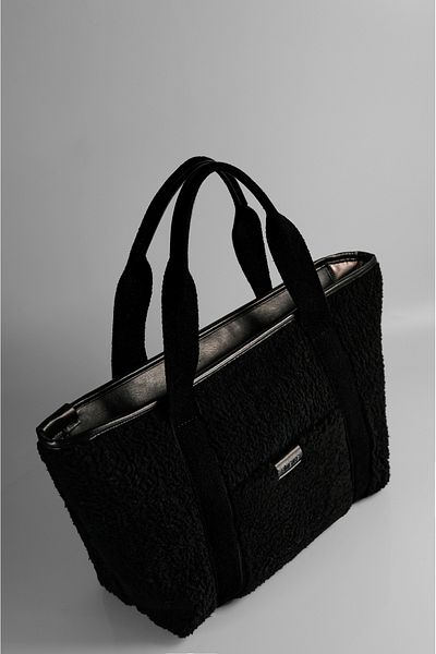 Rimense Women's Black Plush Lined Hand and Shoulder Bag