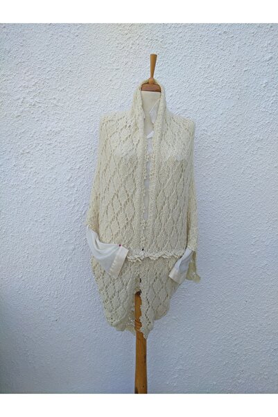 Hippybutik Krem Buklet İp El Örgüsü Ajurlu Tasarım Salaş Yelek Hırka Panço