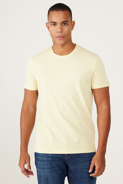 ALTINYILDIZ CLASSICS Gelbes Slim-Fit-T-Shirt für Herren mit Rundhalsausschnitt aus Baumwolle