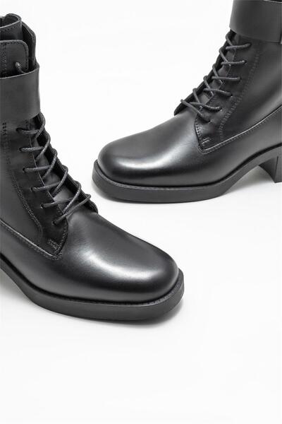 Elle Shoes Siyah Deri Kadın Topuklu Bot