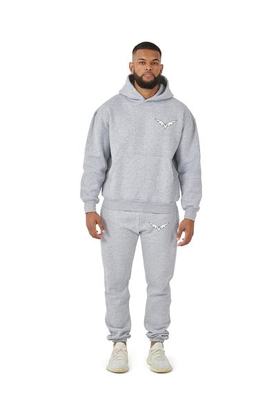 aynewmoda Men's Eagle Printed Hooded Zippered Sweatshirt Tracksuit Bottom-Top Set