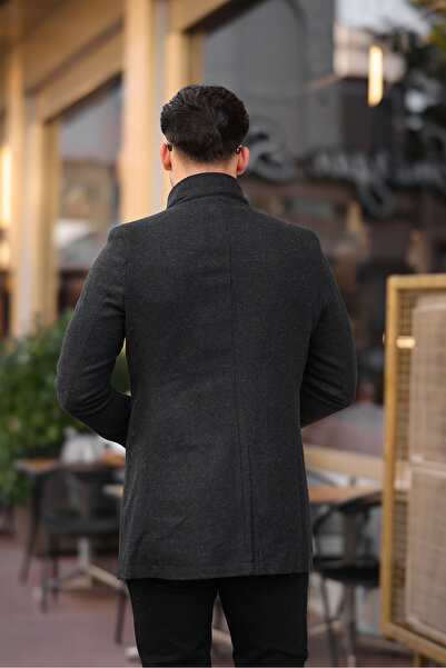 Ser Joven Ανδρικό παλτό Anthracite Slim Fit Stand γιακά Stash