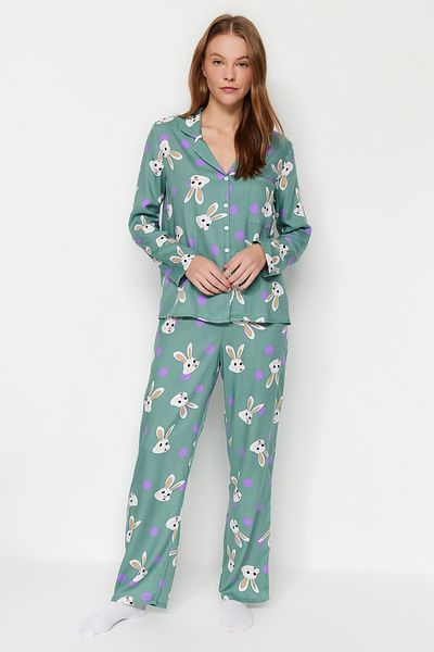 Trendyol Collection Multicolor Rabbit Print Viscose Woven Pajamas Set Thmaw21Pt0048