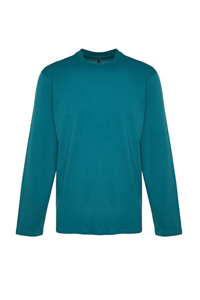 Trendyol Collection Petrol-Ecru 2 csomag 100% pamut hosszú ujjú normál/normál szabású pólók TMNAW24TS00001