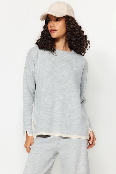 Trendyol Collection Szürke széles szabású kontraszt színű kötöttáru felső és alsó készlet TWOAW24AU00062