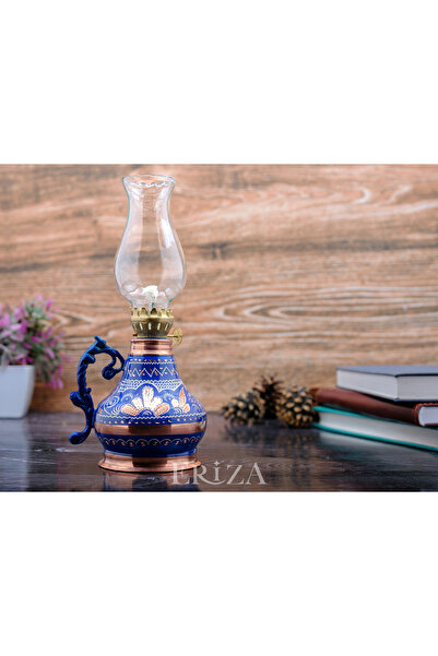 ERİZA 350 Ml Dekoratif Nostaljik Fitilli Bakır Kandil, İşlemeli Gaz Lambası