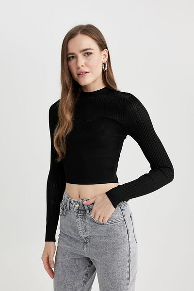 DeFacto Crop Half Turtleneck Negru Tricotaj Pulover B2491ax23wn