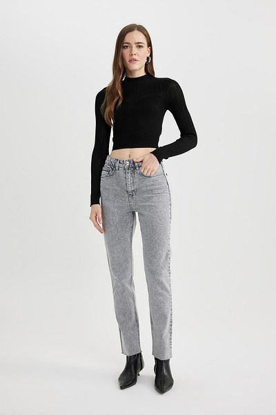 DeFacto Crop Half Turtleneck Negru Tricotaj Pulover B2491ax23wn
