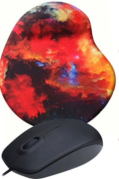 usin Bilek Destekli Mouse Pad +USB Kablolu Mouse Bilgisayar Faresi Notebook PC Windows Mac Uyumlu Mause