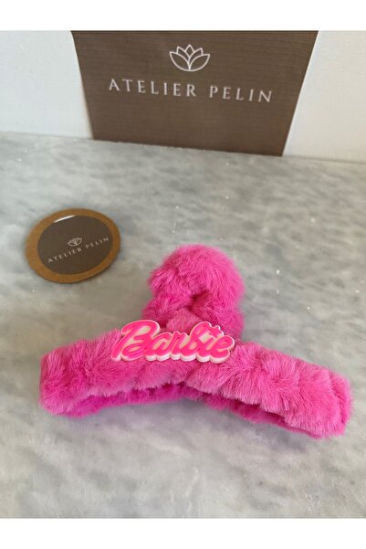 Atelier Pelin Barbie kopča sa perjem i natpisom / tamno roza