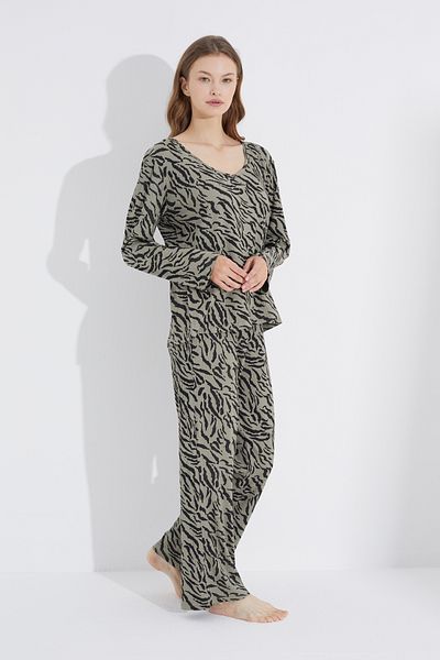 Siyah İnci green black camisole Knitted Pajama Set