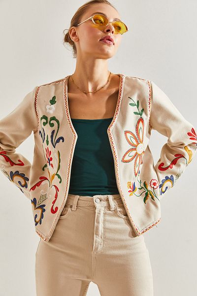 Bianco Lucci Women's Embroidered Multi-Patterned Stamp Jacket