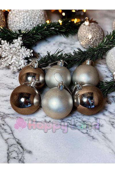 Happyland Christmas Pine Tree Ornament Silver Color Shiny Matte 6 Pieces 6 cm Acetate Boxed Model