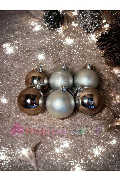 Happyland Christmas Pine Tree Ornament Silver Color Shiny Matte 6 Pieces 6 cm Acetate Boxed Model