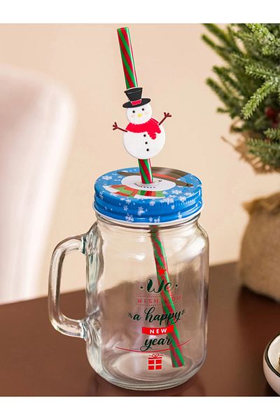 LC Waikiki Lcw Home Mixed Christmas Themed Glass Cup with Straw 500 ml