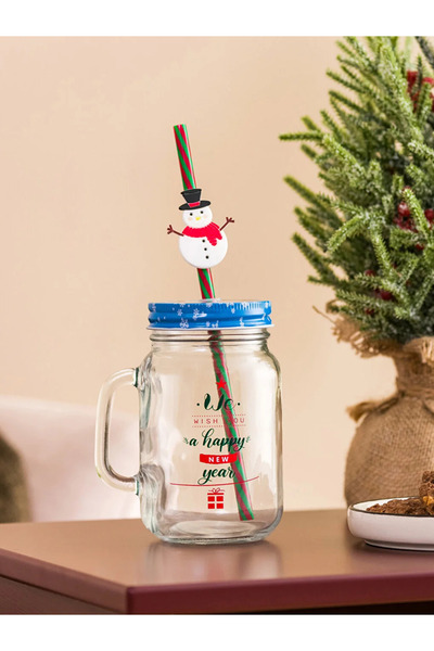 LC Waikiki LCW HOME Karışık Yılbaşı Temalı Pipetli Cam Bardak 500 Ml