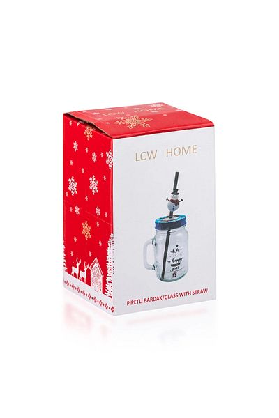 LC Waikiki Lcw Home Mixed Christmas Themed Glass Cup with Straw 500 ml