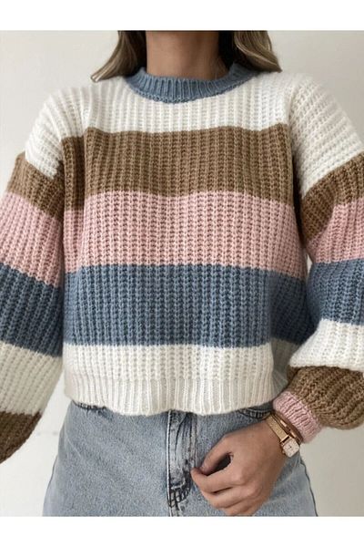 De Pose Pulover Crop cu dungi Ecru Vole172128