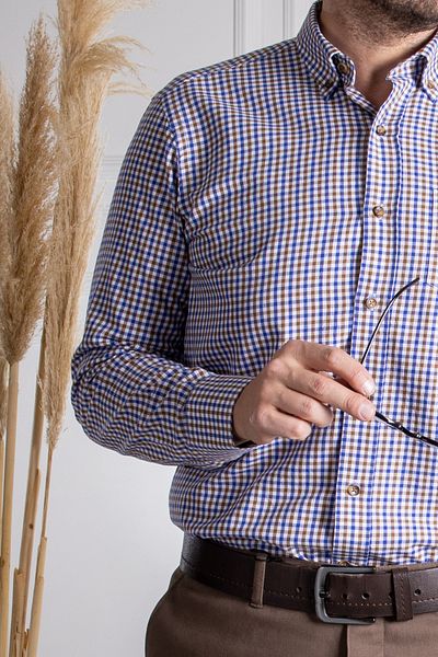 Sarar Jolie Pocket Regular Fit (Classic Mold) 100% памук Малка карирана кафява риза