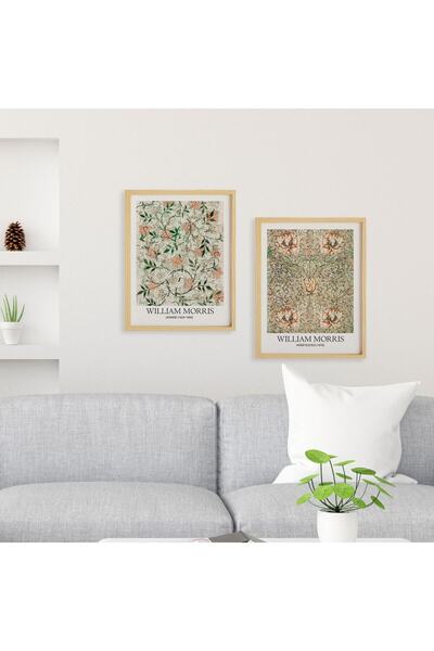 Ayışığı Dizayn William Morris Jasmine-honeysuckle Doğal Ahşap Çerçeveli 2'li ...