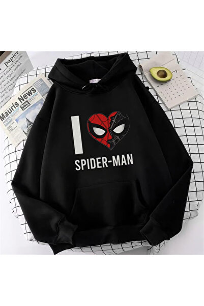 Toum Dape Aesthetic I Love Spider-Man imprimat negru unisex hanorac supradime...