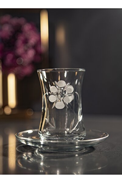 sudeka 61 Parça 12 Kişilik Papatya El Dekor Kristal Kesme Cam Su Takımı