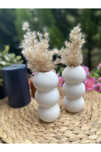 Hepsi Moda Pampas Vazosu, Iskandinav Dekoratif Beton Vazo Biblo 15 cm Çok Şık 2 Li Takım
