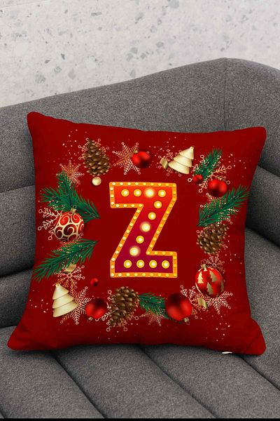 Hayal Dekoratif New Year's Themed Red Colored Globe Patterned Digital Printed Throw Pillow Cover