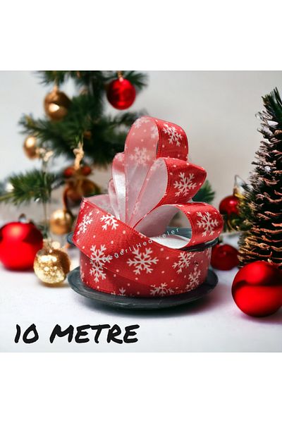 AGH Değerli Hediyeler 10 METERS Red Satin Snowflake New Year Ribbon Box Decoration Ribbon Tree Decoration Ribbon