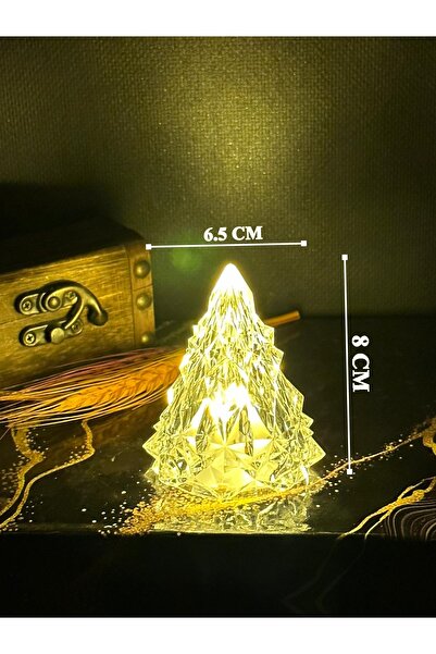 Genel Markalar Kristal Elmas Teklli Çam Ağacı Mum Seti 8 cm Yılbaşı Led Mum