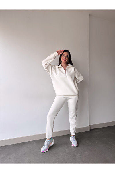 C&C OKULCUNUZ BÜYÜK BEDEN KADIN ÜÇ İPLİK YARIM FERMUAR EŞOFMAN TAKIMI MODERN ...