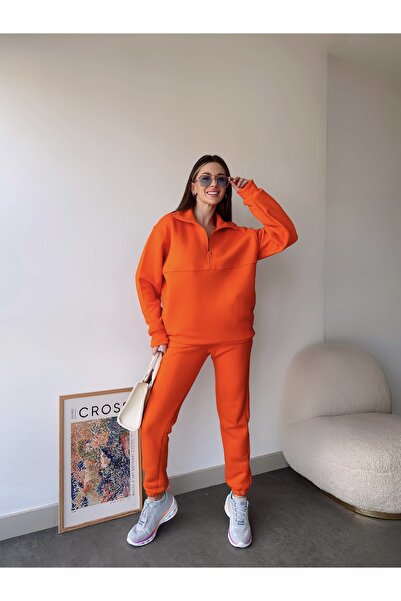 C&C OKULCUNUZ KADIN ÜÇ İPLİK YARIM FERMUAR EŞOFMAN TAKIMI MODERN KALIP