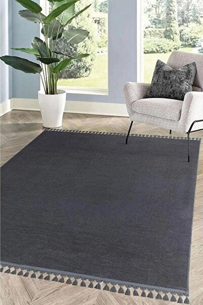 SARAZ HALI Ekstra Puffy Peluş Ultra Yumuşak Yıkanabilir Antrasit Yuvarlak