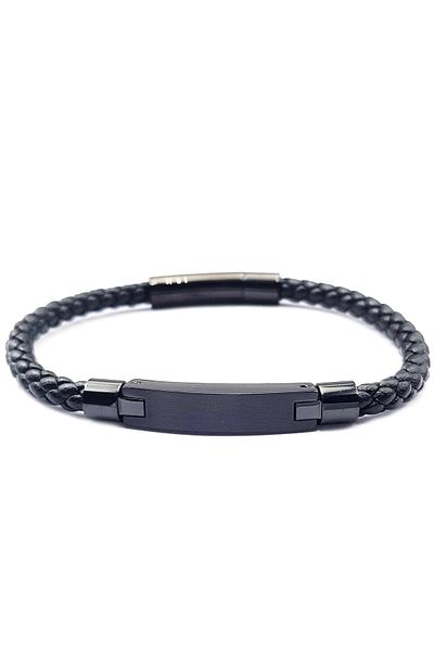 Welch Steel Men's Black Leather Bracelet