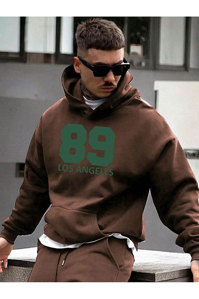 BENROMA Унисекс голям суичър с щампа LOS ANGELES