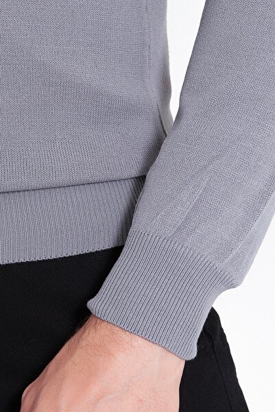 Hatemoğlu Erkek Gri Regular Fit Düz Bisiklet Yaka Triko Kazak