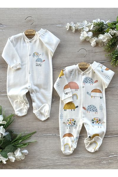 Renkli Puset 2-Piece Organic Cotton Baby Booties Rompers Set Colorful Turtles