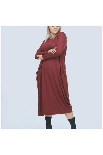 Damla Women's Large Size Dried Rose Dress with Pockets
