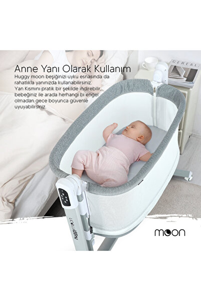 Huggy Moon Akıllı Beşik – Otomatik Sallanabilir, Sensörlü, Kumandalı Anne Yanı Oyun Parkı Beşik