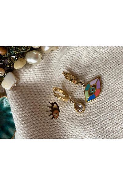 Hediye Vakti Steel Triple Color Eyes Earrings