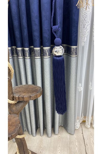 Akcan Navy Blue Color Silver Metalized Long Braçol