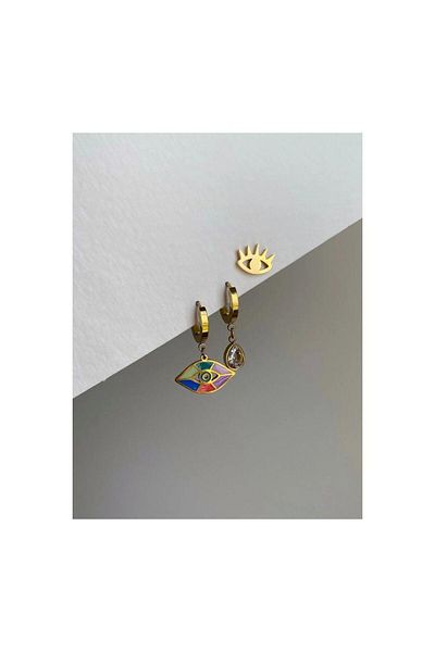 Hediye Vakti Steel Triple Color Eyes Earrings