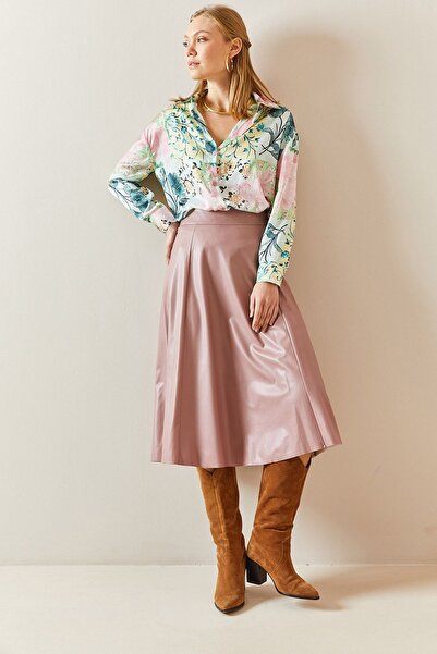 XHAN Δερμάτινη φούστα με χοντρή ζώνη σε σκόνη 4KXK7-47761-50