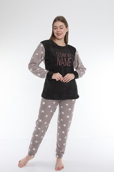 FAMES PİJAMA Scream Patterned Polar Welsoft Fabric Long Sleeve Winter Women's Pajama Set.