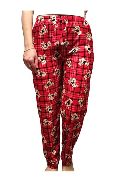 Fanilam Women's Teddy Bear Patterned Velvet Suede Textured Soft Pajama Bottoms, Single Bottom Pajamas