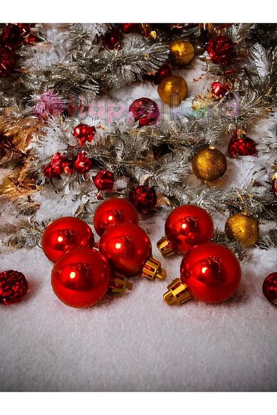 Happyland Christmas Pine Tree Ball 3cm Red Shiny 6Pcs Mini Christmas Ball 3cm Cici Balls