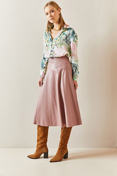 XHAN Δερμάτινη φούστα με χοντρή ζώνη σε σκόνη 4KXK7-47761-50