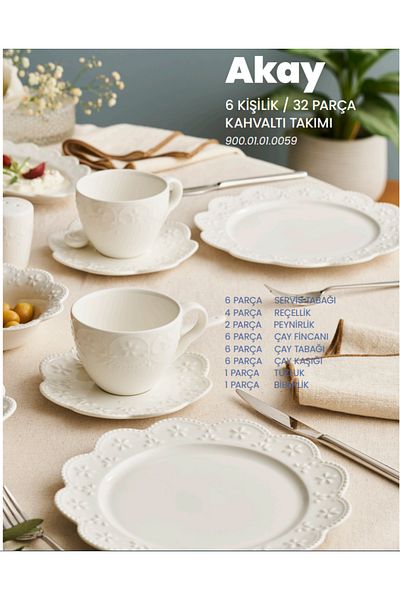 İSTANBUL PORSELEN Akay 32 Piece Porcelain Breakfast Set